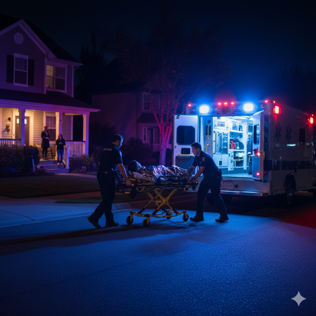 Rescate médico nocturno ambulancia